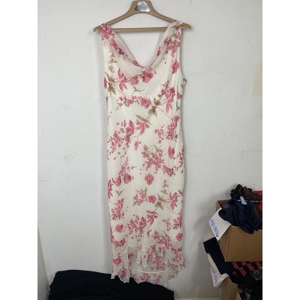 B Smart Womens Dress 12 Floral Maxi Fairy Feminine Romantic Pink Ruffle Hem